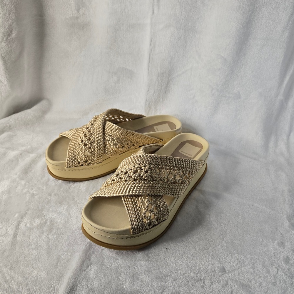 Dolce Vita Womens Woven Crisscross Platform Slide Sandals Cream Tan Boho Chunky - Picture 1 of 11